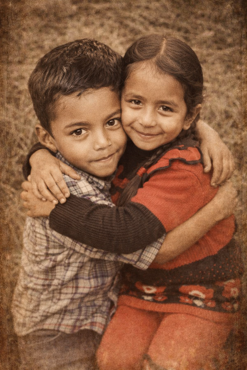 hugged tightly together childhood memories