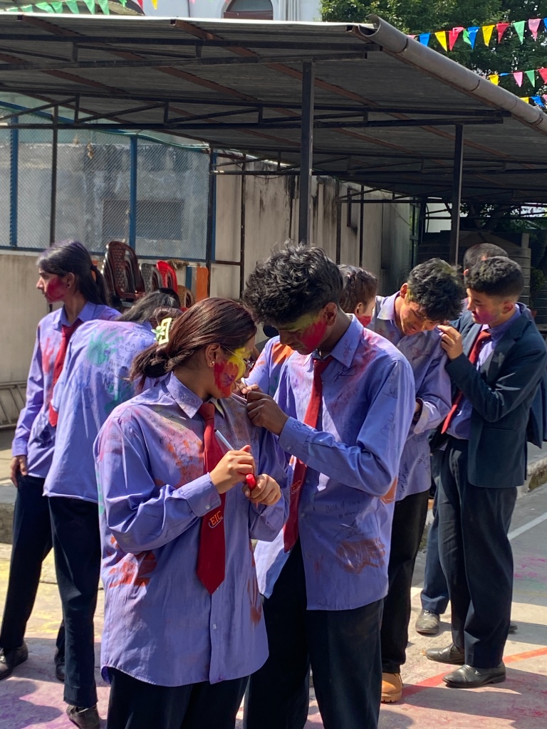 school uniform colorful shirt writing