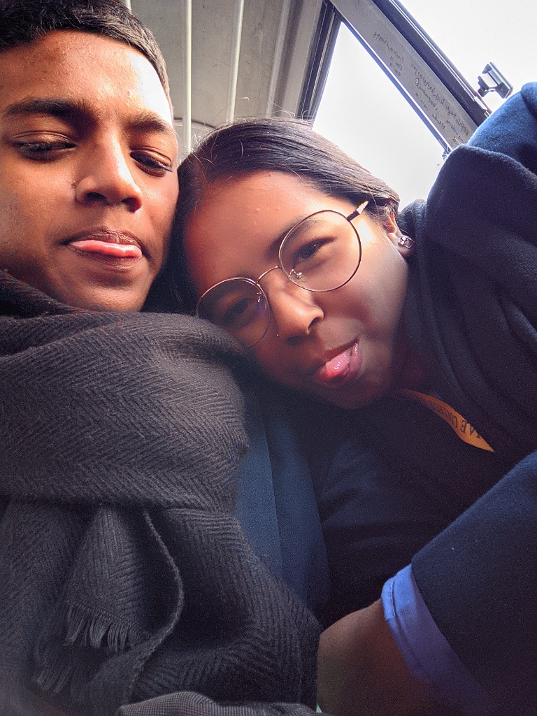 bus travel cozy selfie